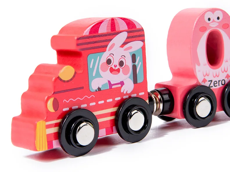 Wood Toy Train Set with Magnetic Digital Features Animal Train Toys for Kids' Math Education — wooden vehicles, tracks & ramps wholesale