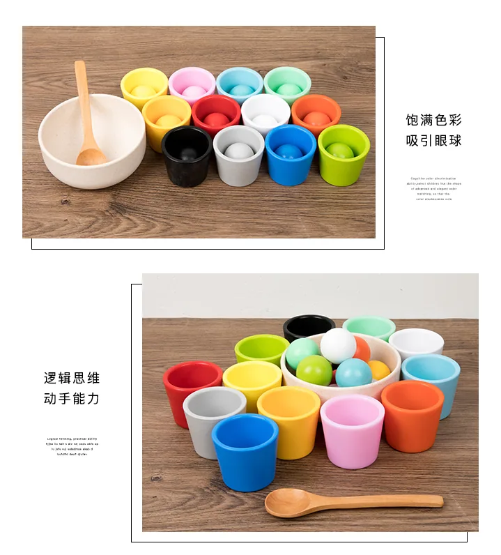 Montessori DIY Wooden Sorter Game Set 12 Balls 30mm Color Sorting and Counting Preschool — wooden math & teaching aids wholesale