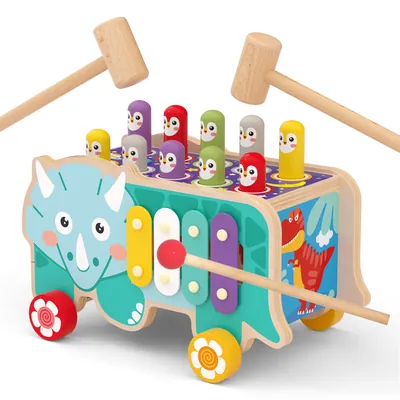 Wooden Montessori Play Whac-a-mole Toy Dinosaurs Playing The Piano Mole Push And Go Car Toys — wooden vehicles, tracks & ramps wholesale