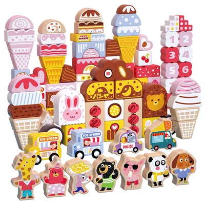 Factory 116 Piece Unisex Wooden Toys Ice Cream Building Blocks Set Creative Educational — wooden building blocks & construction wholesale