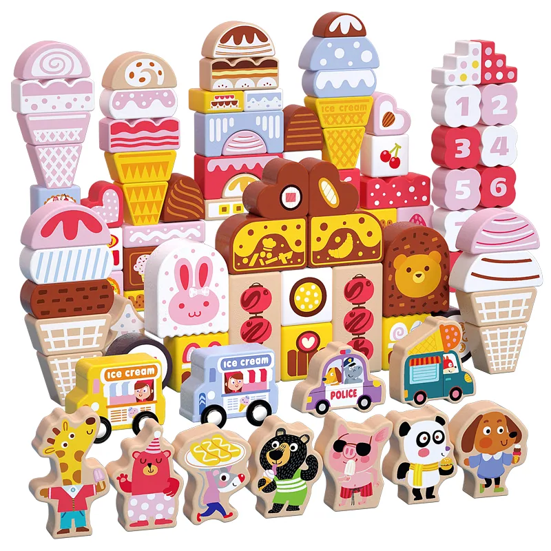 Factory 116 Piece Unisex Wooden Toys Ice Cream Building Blocks Set Creative Educational — wooden building blocks & construction wholesale