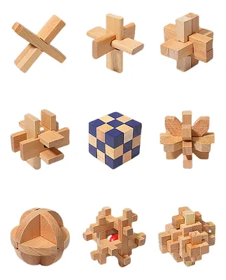 6 in 1 Chinese Traditional 3d Wooden Puzzle Kit Unique Kongming Luban Lock Brain Teaser Wood — wooden puzzles & tangrams wholesale