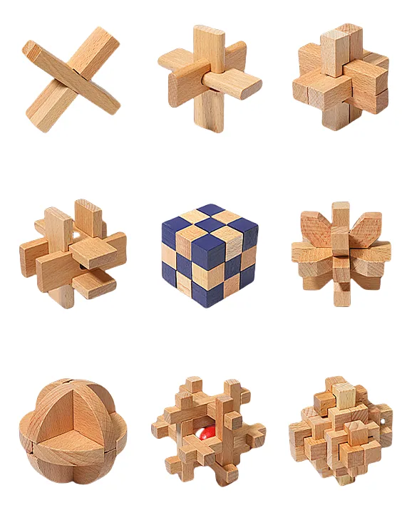 6 in 1 Chinese Traditional 3d Wooden Puzzle Kit Unique Kongming Luban Lock Brain Teaser Wood — wooden puzzles & tangrams wholesale