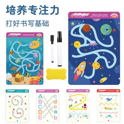 Montessori Early Learning Set Paper Pen Control Tracing Books Toddlers Reusable Erasable view 2