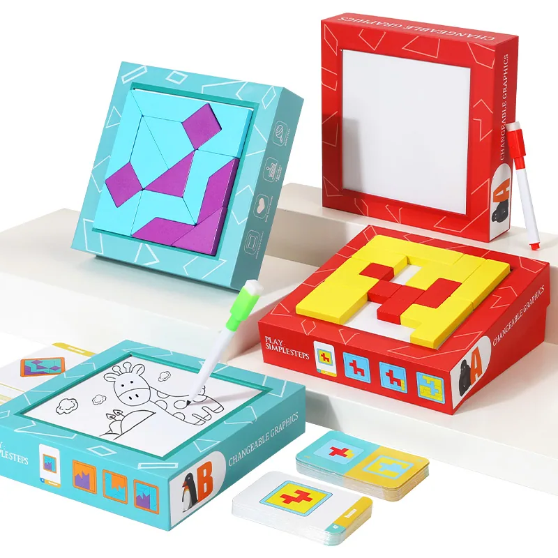 Shape Cognition Space Thinking Logic Colorful Cubes Building Blocks Wooden Pattern Jigsaw — wooden puzzles & tangrams wholesale