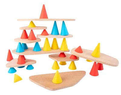 Wooden Triangle Cone Stacking Blocks Kids Balance Hand Eye Coordination Set Preschool Early view 2