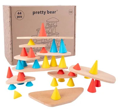 Wooden Triangle Cone Stacking Blocks Kids Balance Hand Eye Coordination Set Preschool Early view 4