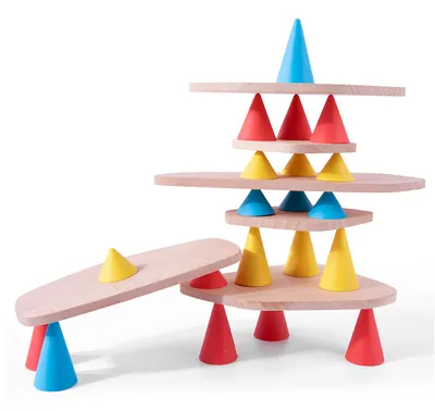 Wooden Triangle Cone Stacking Blocks Kids Balance Hand Eye Coordination Set Preschool Early — wooden building blocks & construction wholesale