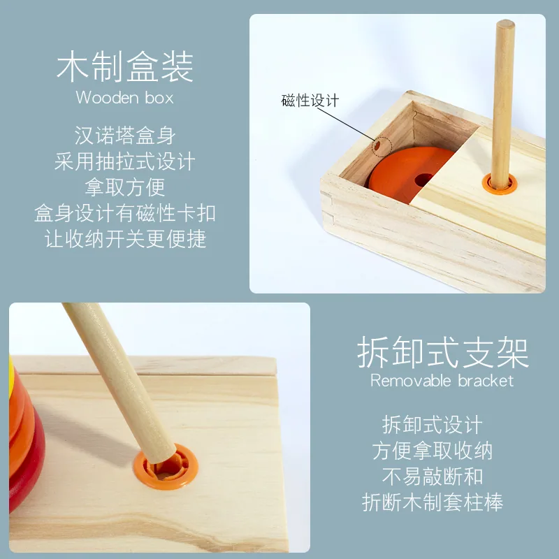 Best- Cartoon Iridescence Stacking Game Montessori Educational Wooden Blocks 2-4 Years Age — wooden building blocks & construction wholesale