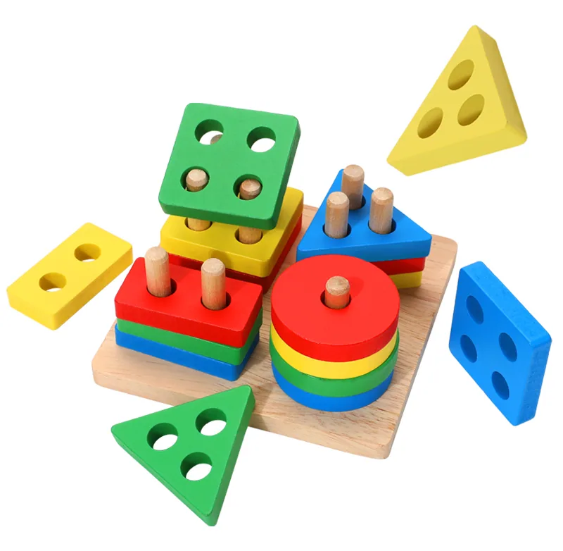 Wooden Sorting Stacking Toys Shape Color Recognition Blocks Matching Puzzle Fine Motor Skill — wooden building blocks & construction wholesale