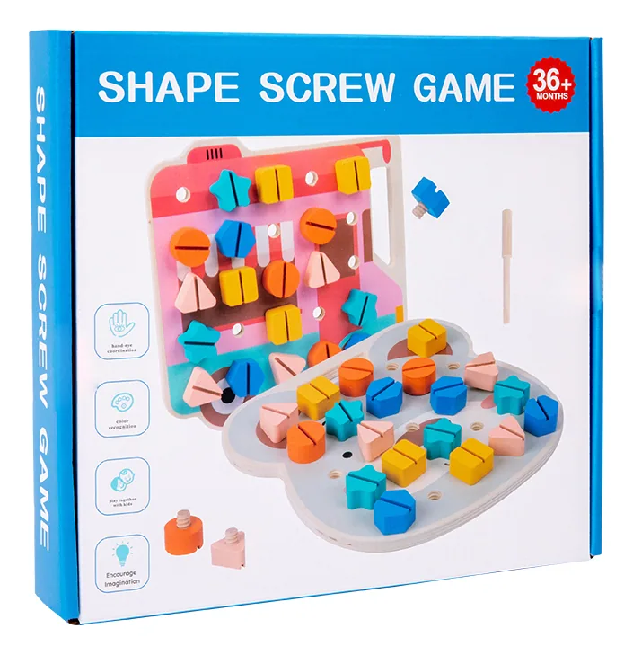 Montessori Children Wooden Assembling Screw Nuts Color Shape Matching Game Board Toys For Kids — wooden montessori & early learning wholesale