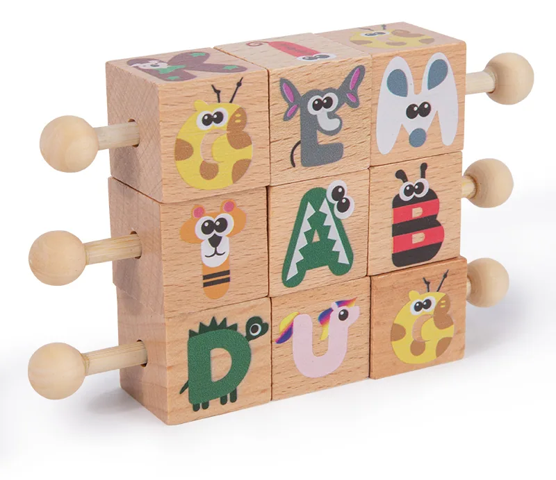 Ks Montessori DIY Set Early Education Wooden School Bus Letter Card Puzzle Block Game Unisex — wooden vehicles, tracks & ramps wholesale