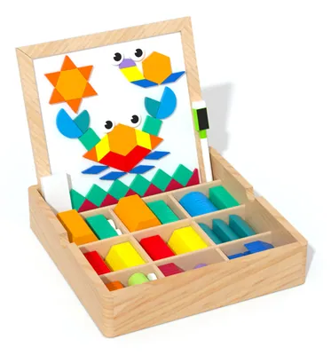 Double-side Wooden Magnetic Geometric Tangram Puzzle Board Jigsaw Shapes Dissection Games Toy view 2