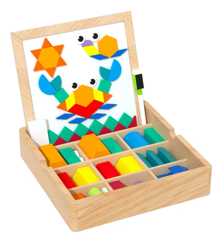 Double-side Wooden Magnetic Geometric Tangram Puzzle Board Jigsaw Shapes Dissection Games Toy — wooden puzzles & tangrams wholesale