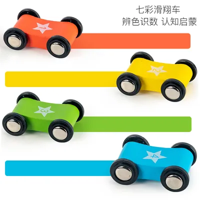 Double Sided Educational Racing Ramp Unisex Wooden Block Set with Mini Cars and Fish Rolling view 3