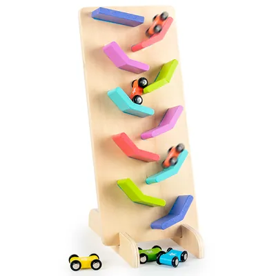 Double Sided Educational Racing Ramp Unisex Wooden Block Set with Mini Cars and Fish Rolling — wooden vehicles, tracks & ramps wholesale