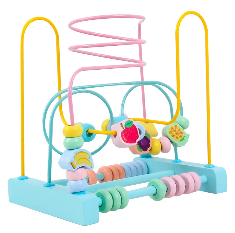 Montessori Kids Wooden Round Beads Puzzle Toys Macarone Round Beads Training Hand Toys — wooden montessori & early learning wholesale