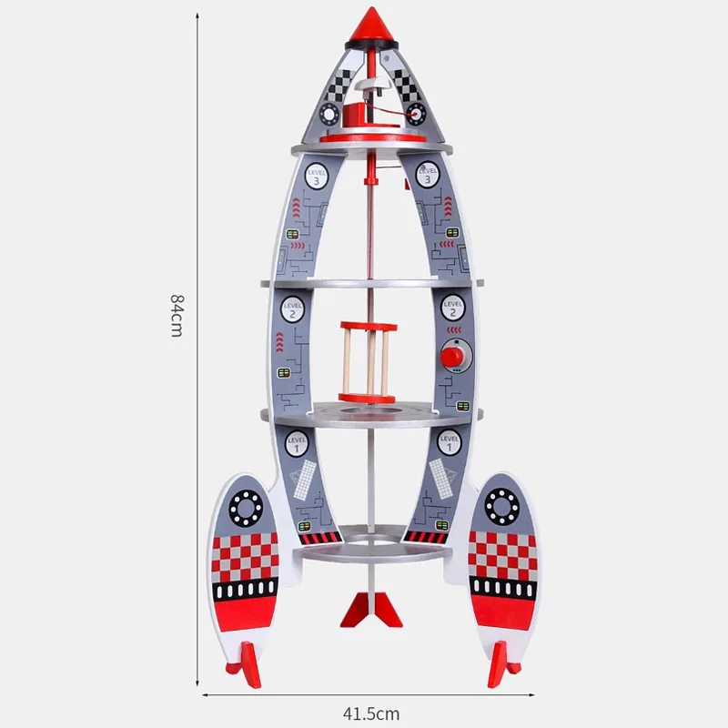 Factory Wooden Stage Rocket Spaceship Play Set Toys For Kids — wooden vehicles, tracks & ramps wholesale