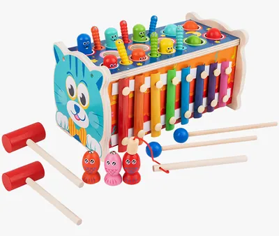 Unisex Multi-Functional Whack-a-Mole Wooden Pull Cart Percussion Table Children's Hand-Eye — wooden vehicles, tracks & ramps wholesale