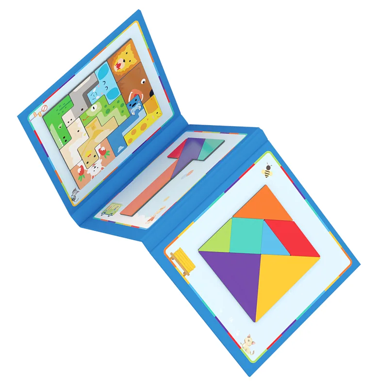 Factory Children's Learning Toy Foldable Wood Magnetic Tangram Jigsaw Puzzle Book For Kids — wooden puzzles & tangrams wholesale