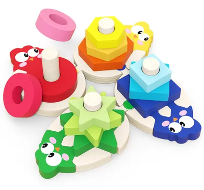 12 Pieces of Chicken Set Column Building Block Puzzle DIY Four-column Shape Matching Toy — wooden building blocks & construction wholesale
