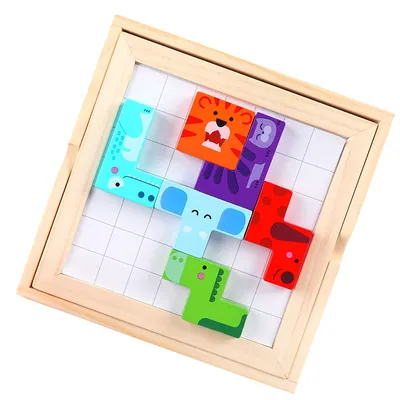 Wooden 3d Puzzle Satching Blocks Board Other Educational Stacked Animal Puzzle Board Shape — wooden puzzles & tangrams wholesale