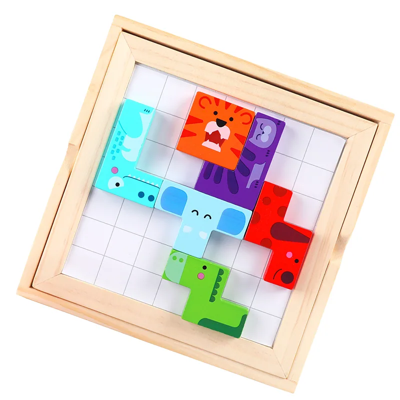 Wooden 3d Puzzle Satching Blocks Board Other Educational Stacked Animal Puzzle Board Shape — wooden puzzles & tangrams wholesale
