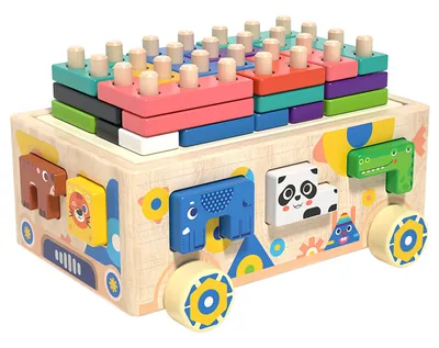 Children's Wooden Animal Geometry Car Toy Shape Sorter Toys Column Stacking Montessori Toys — wooden math & teaching aids wholesale
