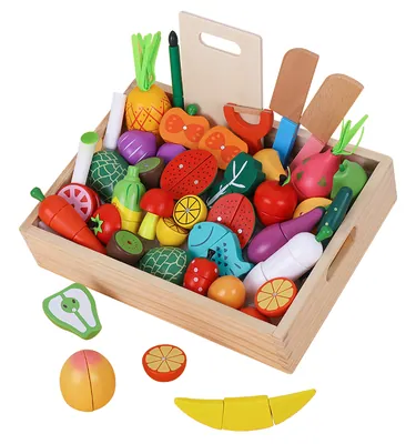 Kids Wooden Kitchen Accessories Simulation Fruit Vegetable Cutting Kitchen Toys Cooking Play view 3
