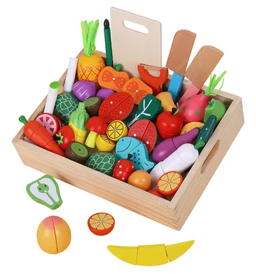 Kids Wooden Kitchen Accessories Simulation Fruit Vegetable Cutting Kitchen Toys Cooking Play view 2