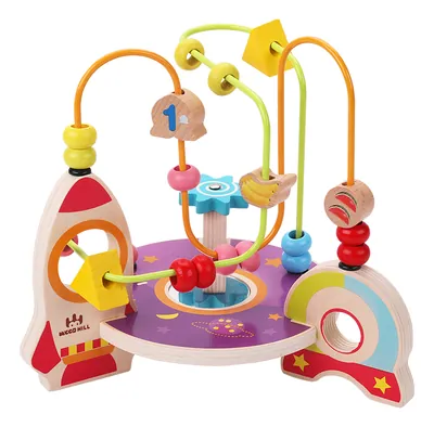 Children Montessori Wooden Toys Bead Maze Circles Around Beads Puzzle Toys Math Early Learning view 2