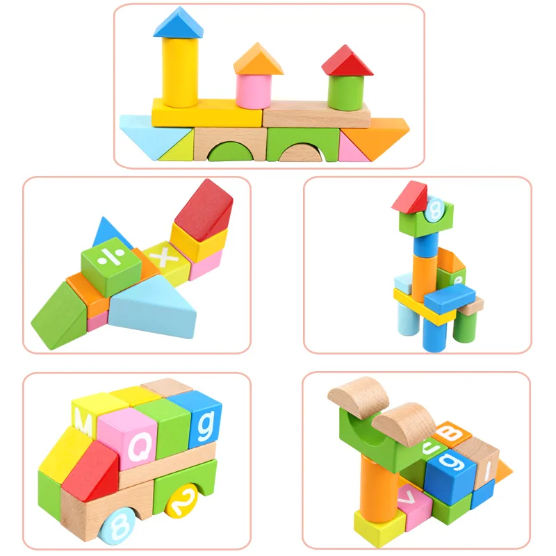 Wooden 100 Beech Numeric Letter Building Blocks Building Stacked Toys Early Education Toys — wooden building blocks & construction wholesale