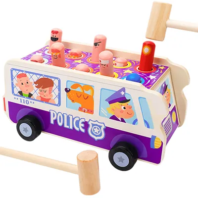 Wooden Bus Funny Colorful Knocking Educational Supplies Plaything Pre Learning Toy For Home view 2