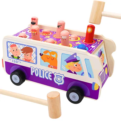 Wooden Bus Funny Colorful Knocking Educational Supplies Plaything Pre Learning Toy For Home — wooden vehicles, tracks & ramps wholesale