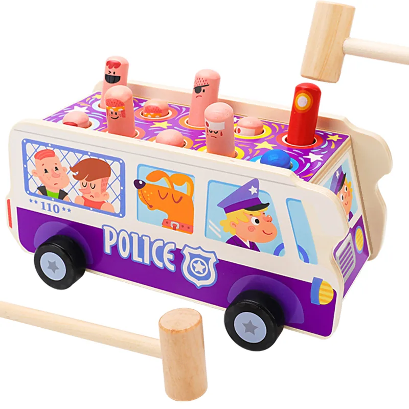 Wooden Bus Funny Colorful Knocking Educational Supplies Plaything Pre Learning Toy For Home — wooden vehicles, tracks & ramps wholesale