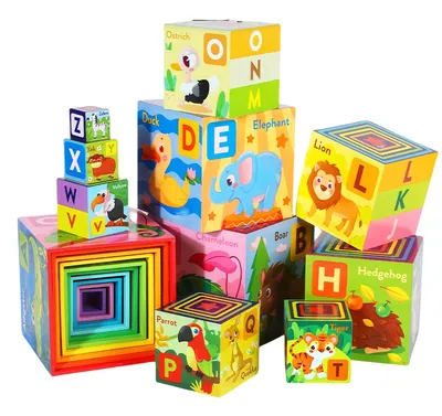Early Educational Wooden Rainbow Stacking Alphabet Building Blocks Unisex Kids Letter Learning view 2