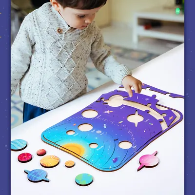 Best- Wooden Galactic Universe Eight Planets Puzzle Educational Cognitive Pairing Board — wooden vehicles, tracks & ramps wholesale