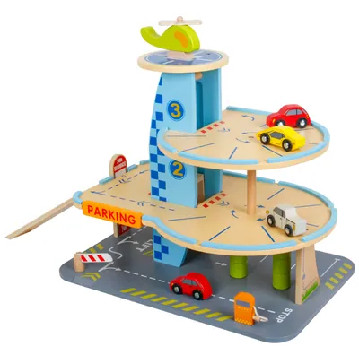 Children's Wooden Parking Garage Car Race Toys Sets Montessori Educational Parent-child Family view 2