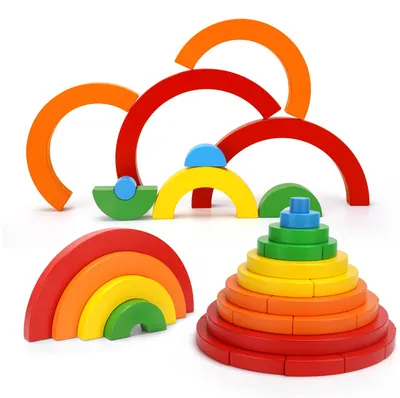 Wooden Rainbow Macaroon Stack Up Toy Nesting Blocks Puzzles Tunnel Stacking Montessori view 3
