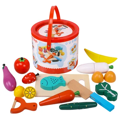 Montessori Early Educational Kitchen Food Set Wooden Cutting Pretend Play with Magnetic Fruit — wooden pretend play & role play wholesale