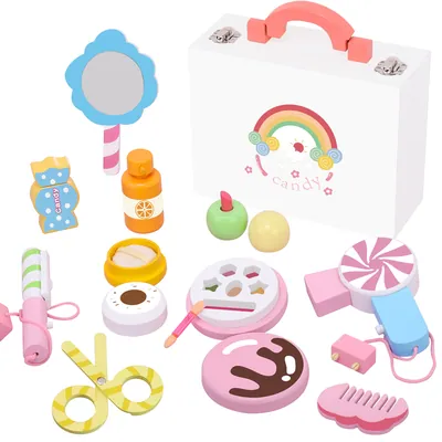Montessori Educational Wooden Toys Girls Cosmetology Case Cosmetic Game Kitchen Candy Makeup view 2