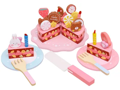 Unisex Handmade Wooden Kitchen Toy Miniature Play Set with Birthday Cake Cutting Model — wooden pretend play & role play wholesale