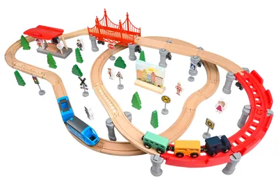 Beech 74 Piece Track Wooden Train Set With Crane Wood Train Tracks Toys For Boys Household Use view 2