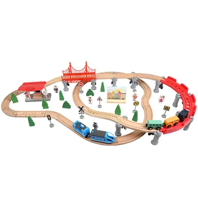 Beech 74 Piece Track Wooden Train Set With Crane Wood Train Tracks Toys For Boys Household Use — wooden vehicles, tracks & ramps wholesale
