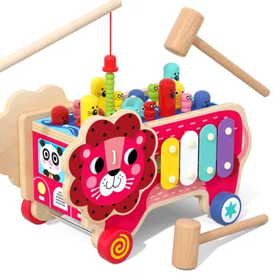 Multifunctional Car Whack A Mole Educational Montessori Wooden Hammering Ball Game Knock Toys — wooden montessori & early learning wholesale