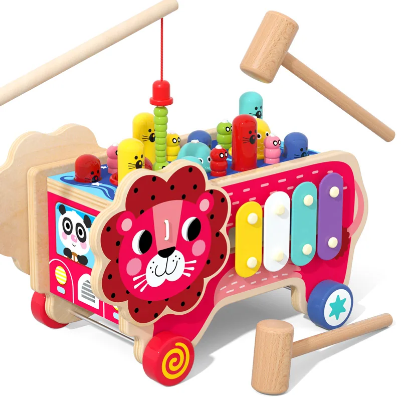 Multifunctional Car Whack A Mole Educational Montessori Wooden Hammering Ball Game Knock Toys — wooden montessori & early learning wholesale