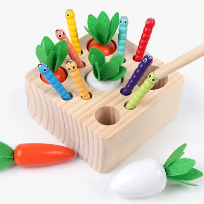 Wooden Montessori Toy for Toddlers Cartoony Carrot Harvest & Catching Worm Sorting Puzzle view 2