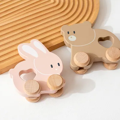 Montessori Wooden Bunny Push Along Toy Unisex Baby Cars For 2-4 Year Olds Baby — wooden vehicles, tracks & ramps wholesale