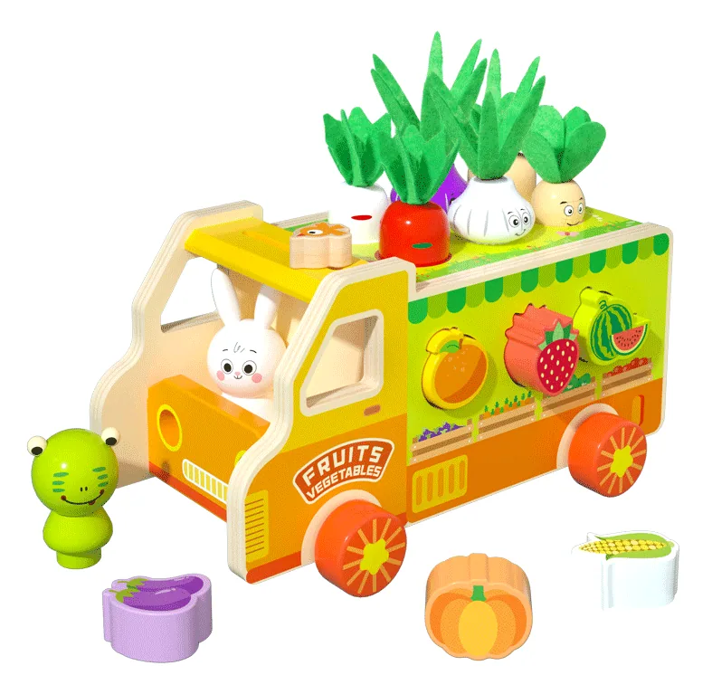 Wood Multi-functional Car Toy Rabbit Fruit And Vegetable Truck Pairing Pull Radish Toys Wooden — wooden vehicles, tracks & ramps wholesale