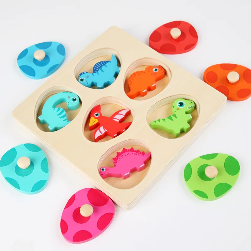 Educational Wooden 3d Dinosaurs Jigsaw Puzzles Fun Peg Puzzles Games For Kids Toddlers Wood Toy — wooden puzzles & tangrams wholesale